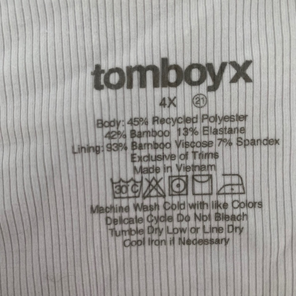 TomboyX White Ribbed Bralette Scoop Neck Bamboo Blend Plus Size 4X - Picture 3 of 5